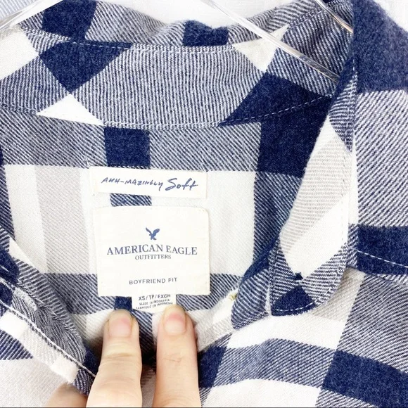 American Eagle Boyfriend Fit Oversized Flannel Button Down Shirt XS - Picture 6 of 7